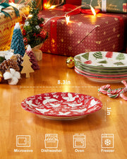 Metahom Christmas Dessert Plates, 8 Inch Ceramic, Set of 6