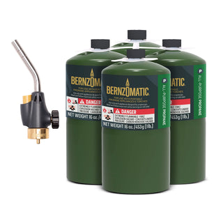 All Purpose Propane 4 Pack with Utility Torch WT by c – Alloy Steel, Green, Model 4 pack Bernz nrs + 2301 Torch