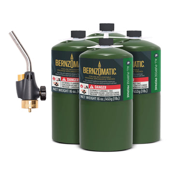 All Purpose Propane 4 Pack with Utility Torch WT by c – Alloy Steel, Green, Model 4 pack Bernz nrs + 2301 Torch