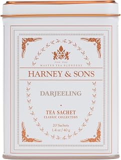 Harney & Sons Classic Darjeeling Black Tea, 20 Sachets in Tin | Black tea blended from First Flush and Autumnal Darjeeling teas. Contains caffeine.