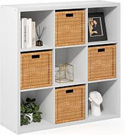 Furinno Cubicle Book Shelf, 9-Cube Bookshelf, Bookcase, Horizontally & Vertically Reversible, Closed Back, Extra Thick Frame, 14.6 x 43.8 x 43.8, for Living Room, Bedroom, Home Office, White