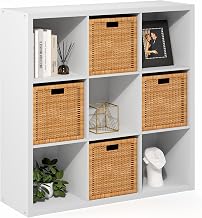Furinno Cubicle Book Shelf, 9-Cube Bookshelf, Bookcase, Horizontally & Vertically Reversible, Closed Back, Extra Thick Frame, 14.6 x 43.8 x 43.8, for Living Room, Bedroom, Home Office, White