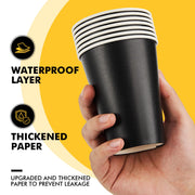 Racetop Paper Coffee Cups, 12 oz with Lids and Sleeves, Black, 100 Count