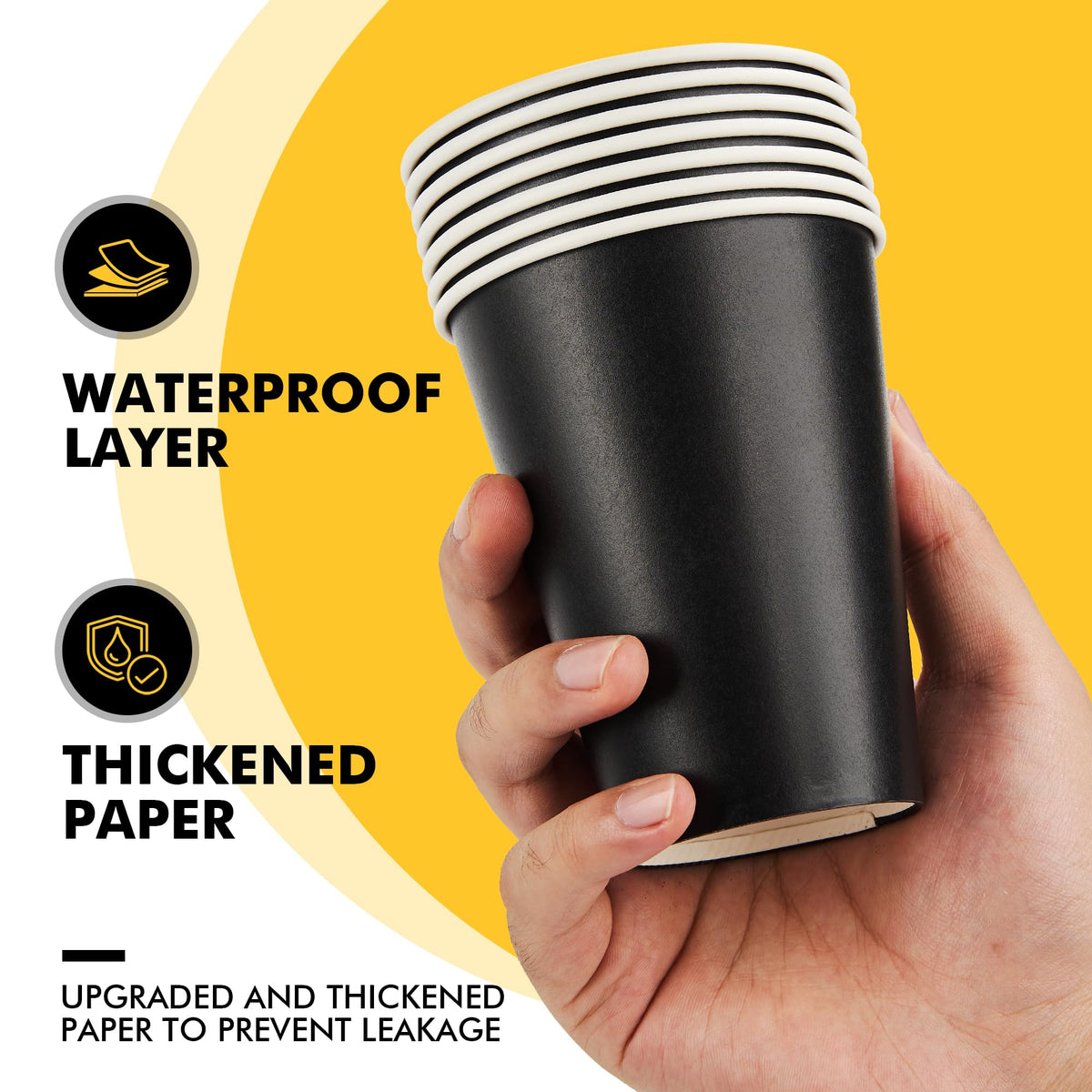 Racetop Paper Coffee Cups, 12 oz with Lids and Sleeves, Black, 100 Count