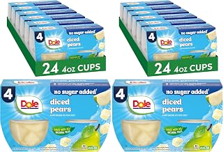 Dole Fruit Bowls No Sugar Added Snacks, Diced Pears 4oz 24 Cups, Gluten & Dairy Free, Bulk Lunch Snacks for Kids & Adults (Pack of 2)