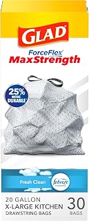 Glad ForceFlex MaxStrength XL Trash Bags, 20 Gal, Fresh Clean, 30 Ct (Package May Vary)