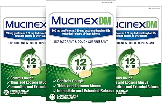 Mucinex DM-Expectorant/Cough Suppressant, 60 Tablets (3 Packs of 20 Count)