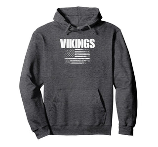 Curtis Vikings USA Flag Pride Pullover Hoodie by Curtis Vikings Official High School Gear – Polyester, Blue, Model AX98H9X9297