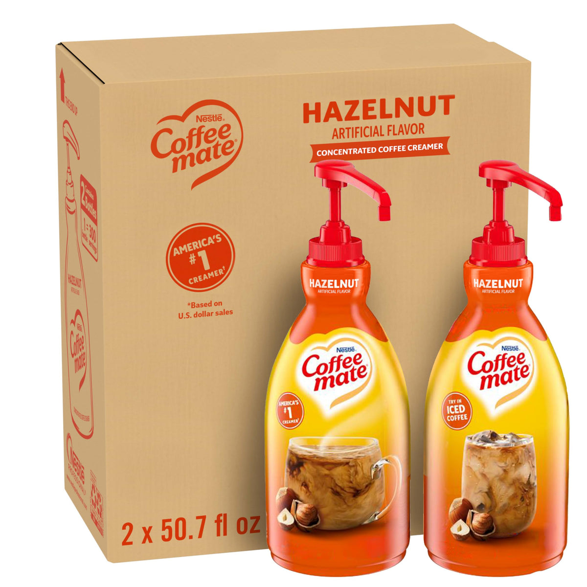 Hazelnut Non-Dairy Creamer Pump Bottle by Nestle Coffee mate – 50.7 Fl Oz (Pack of 2), Coffee, Pack of 2, Model NES31831CT