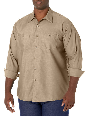 Long Sleeve Industrial Solid Work Shirt Khaki 2X-Large - 5 Pack by Red Kap – Cotton, Khaki, Pack of 5, Model SP14