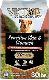 VICTOR Sensitive Skin & Stomach - Salmon Meal & Brown Rice Dog Food, 30 lb | Super Premium Dog Food, Gluten Free, No Chicken, Ideal for Dogs with Allergies, Dry Kibble, Adult and Puppy Dog Food, 30lbs