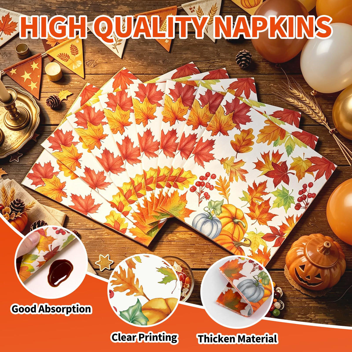 FATLBSEV Fall Dinnerware Set, 50 Pieces, Oval Plates and Napkins