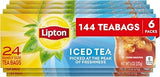 Lipton Unsweetened Iced Tea Bags, Family Size Zero Calories, 144 Total Tea Bags (24ct - Pack of 6)