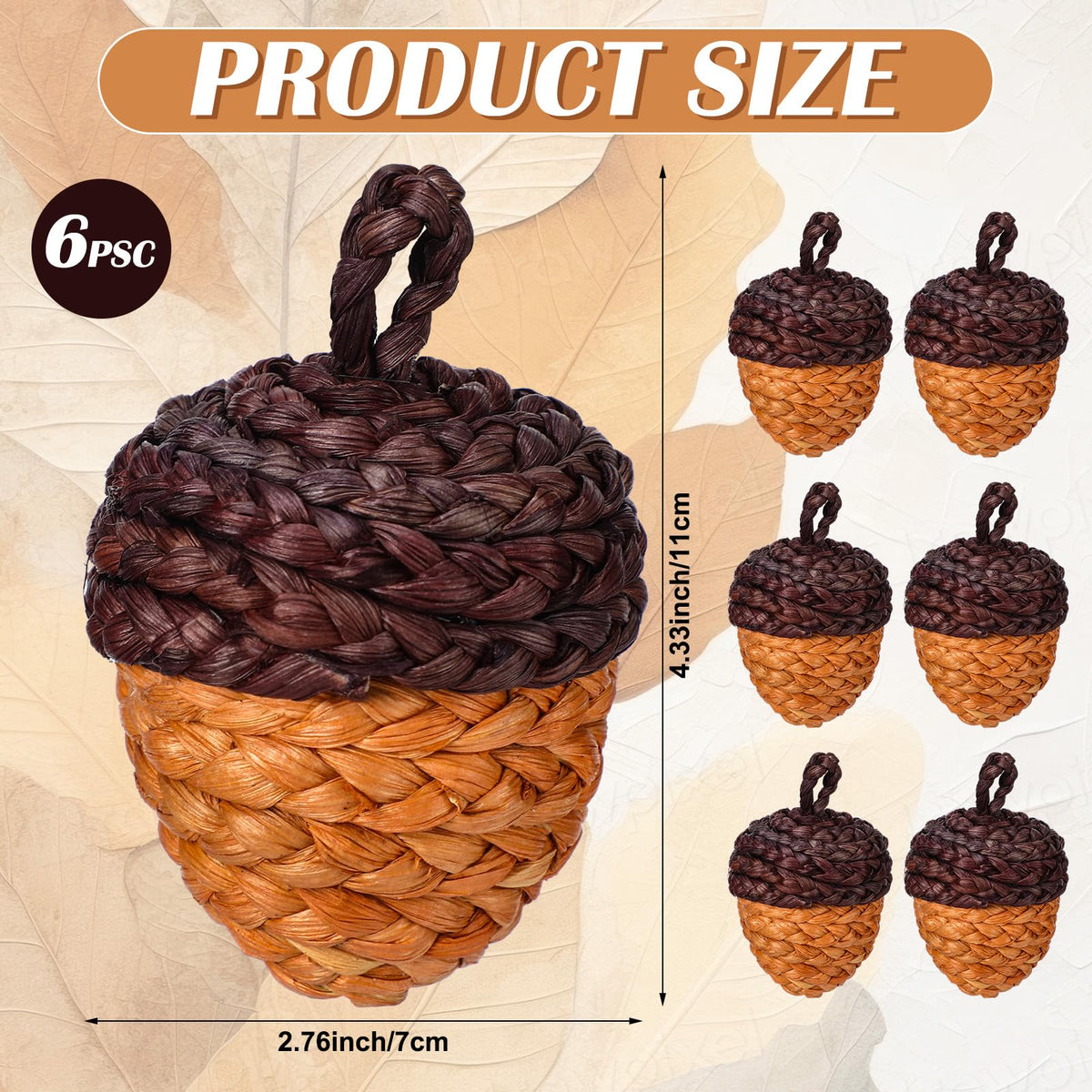 Fuutreo Fall Acorn Decorations, Woven Corn Husk, Set of 6