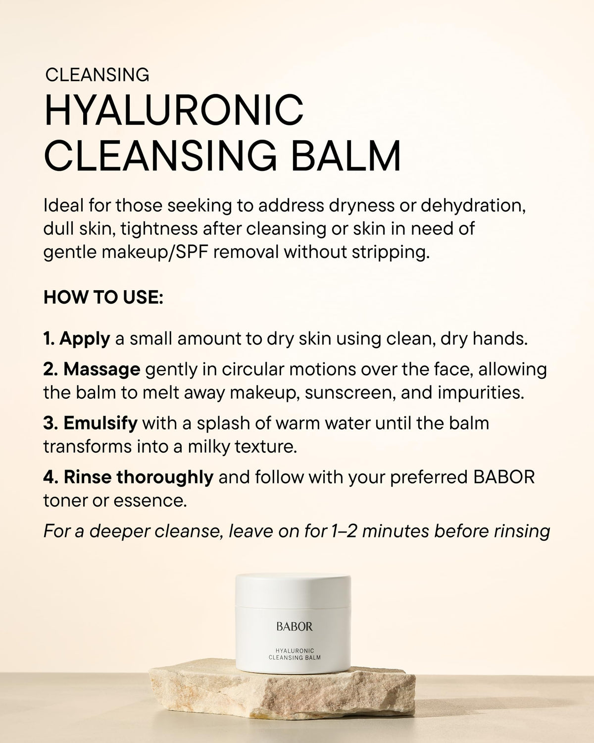 Hyaluronic Cleansing Balm to Oil for Demanding Skin by BABOR – 5.07 Fl Oz (Pack of 1), Model CH-TC-1157