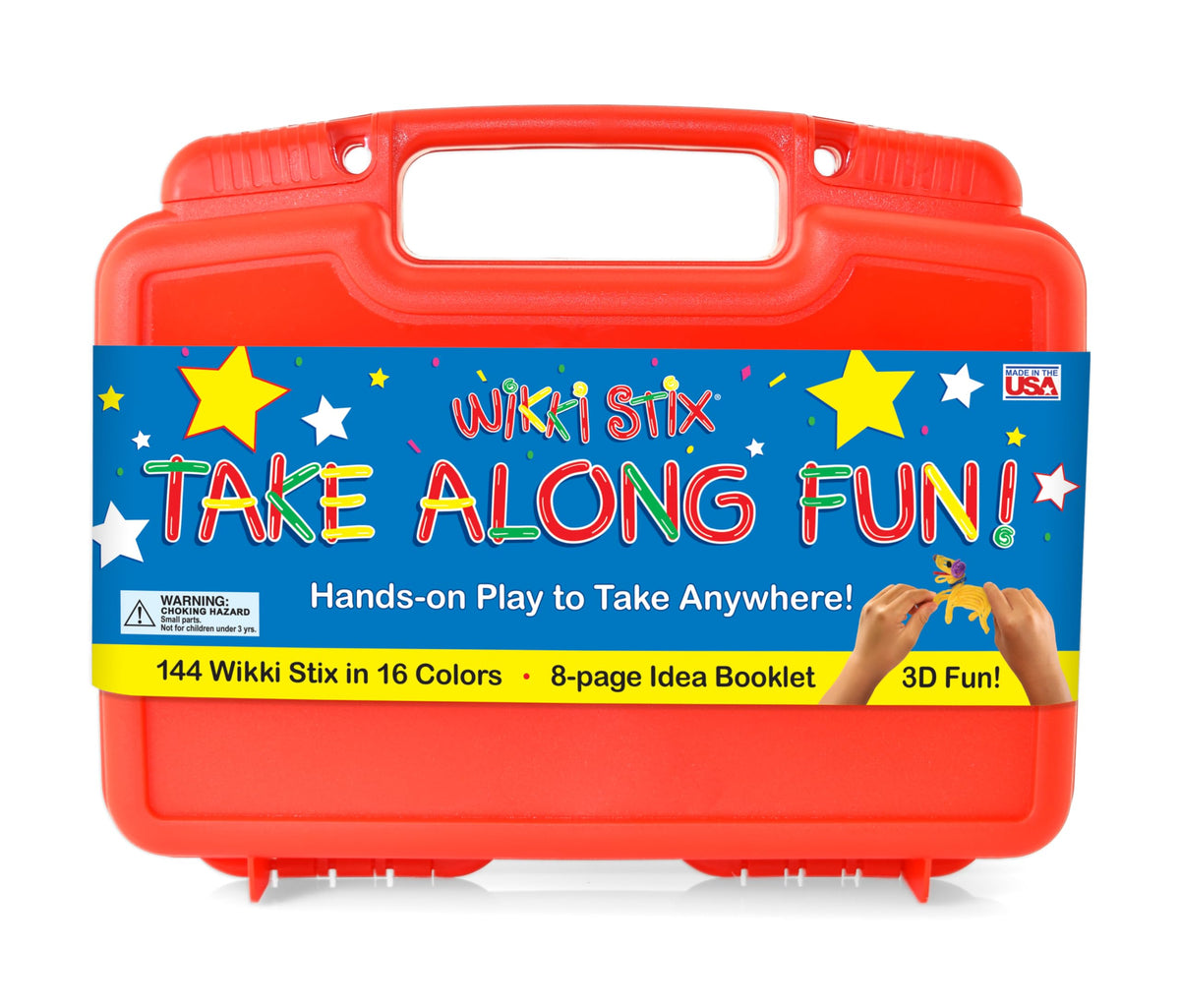 Take Along Fun Travel Kit by Wikki Stix – 8 x 10 x 3 inches, Wax Infused Yarn, Red Case with Multi Color Wikki Stix