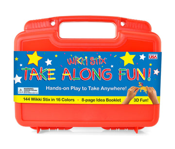 Take Along Fun Travel Kit by Wikki Stix – 8 x 10 x 3 inches, Wax Infused Yarn, Red Case with Multi Color Wikki Stix