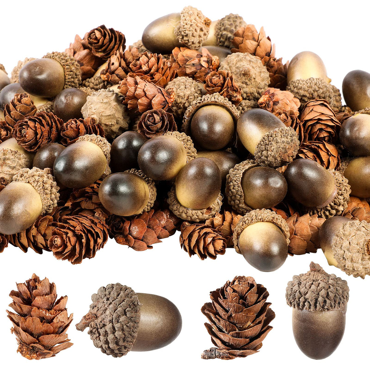 Syhood Artificial Acorns and Pine Cones, 200 Count, Natural