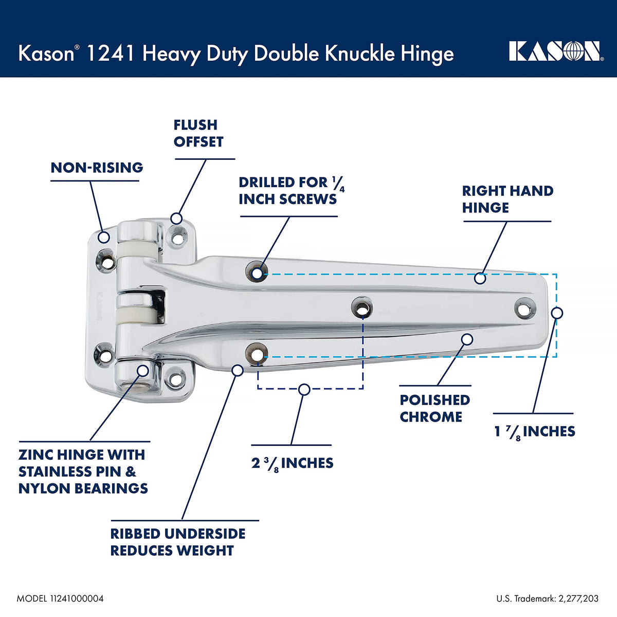 Heavy Duty Double Knuckle Hinge (11241000004) by Kason – Zinc, Chrome