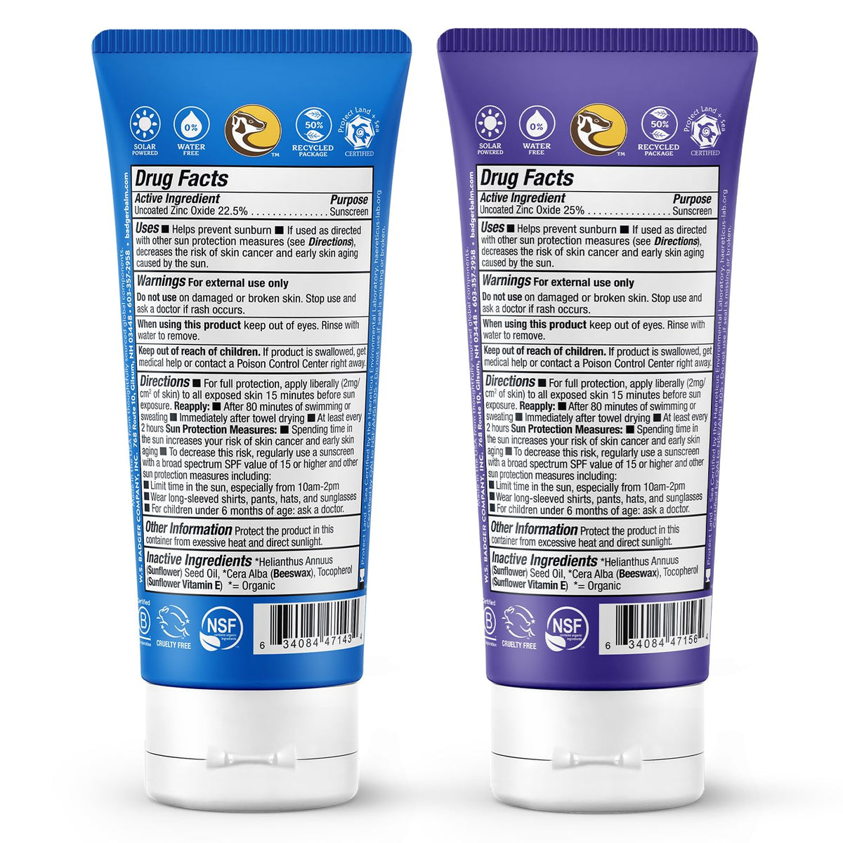 SPF 40 Reef Safe Sport Sunscreen and SPF 50 Reef Safe Sunscreen by Badger – Pack of 2