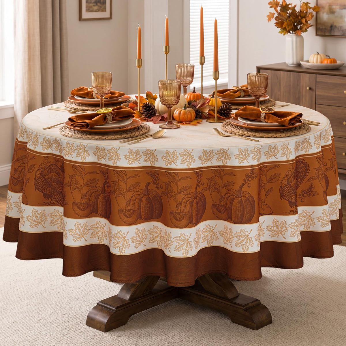 Romanstile Round Tablecloth, 70 Inch Diameter, Linepumpkin