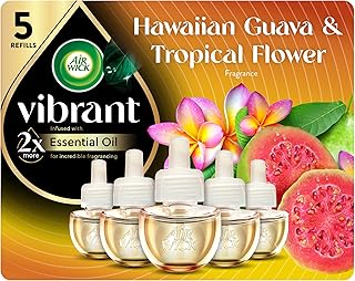 Air Wick Vibrant Plug in Scented Oil Refill, 5ct, Nectarine & Paradise Flower, Air Freshener, Essential Oils