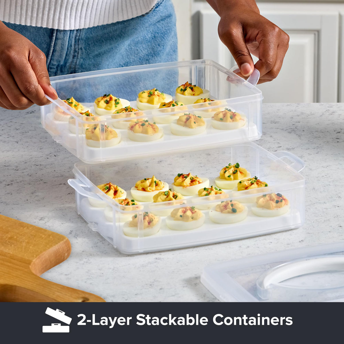 Snapware Deviled Egg Carrier, 2 Layer Holds 24 Eggs, Clear Plastic