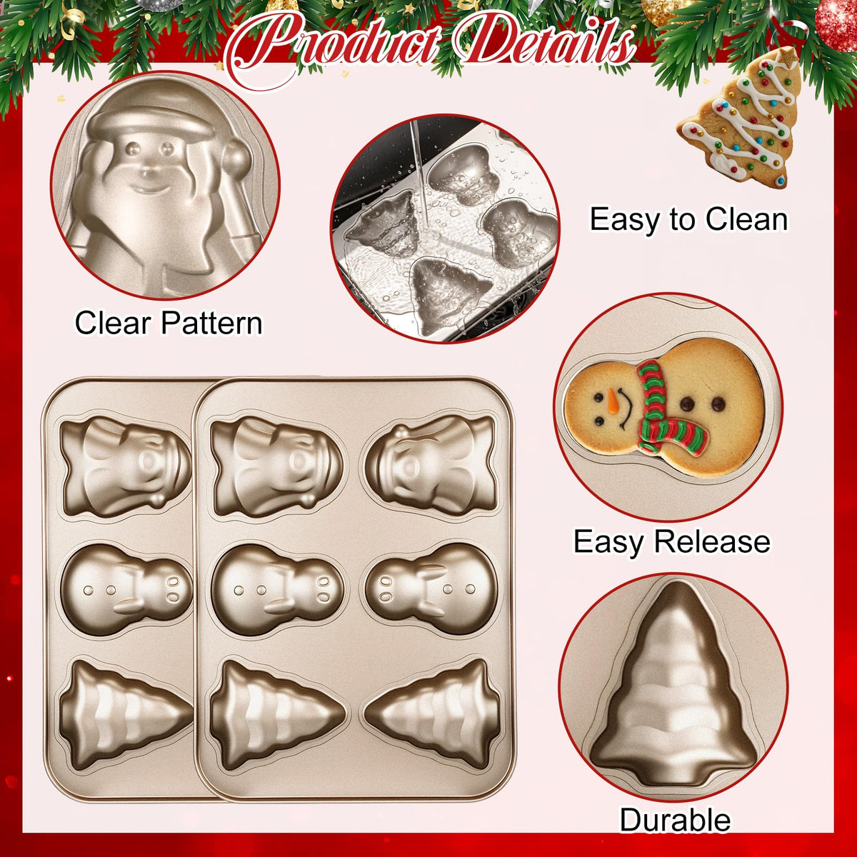 Blushtier Christmas Cake Pan, Aluminum Fluted Mold, Gold 2 Pack