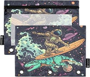 panksolu pencil pouch for 3 ring binder pencil pouch Spaceman Astronaut Skateboard in Space 3 ring pouchs with Zipper pouches Clear Window for Office 2 Pack