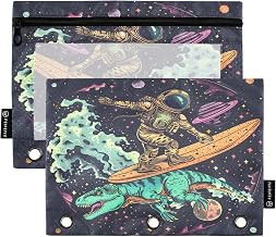 panksolu pencil pouch for 3 ring binder pencil pouch Spaceman Astronaut Skateboard in Space 3 ring pouchs with Zipper pouches Clear Window for Office 2 Pack