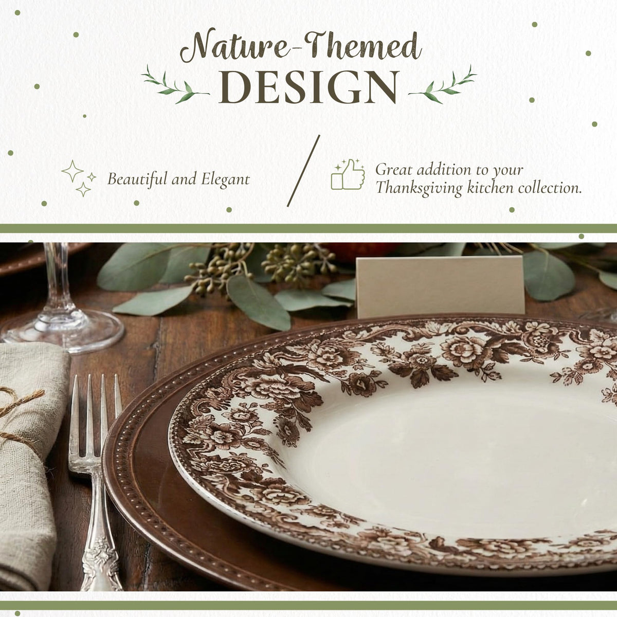 Spode Delamere Earthenware Salad Plates, 8 Inch Diameter, Set of 4, Brown and White