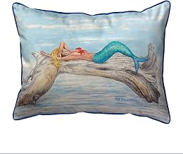 Betsy Drake Mermaid on Log Large Indoor/Outdoor Pillow 16x20