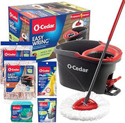 O-Cedar EasyWring Spin Mop System Bundle | Cleaning Kit | Includes 3 Mop Heads (1 Standard + 2 Deep Clean), PACS 10ct, Playtex Gloves (M) & Scrunge Sponges 6ct | New Home & Apartment