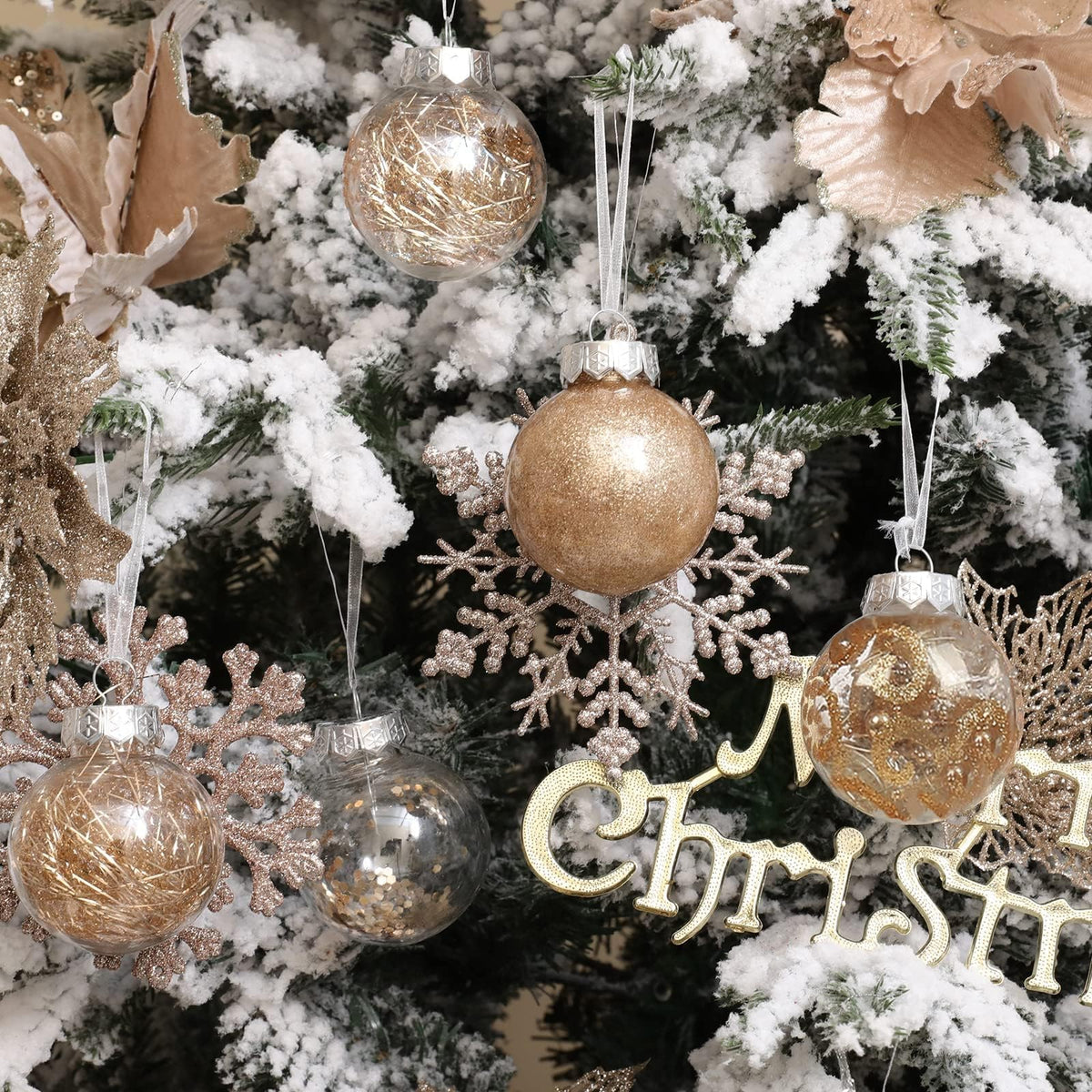Wironlst Plastic Christmas Ornaments, Multi Size Set, Champagne