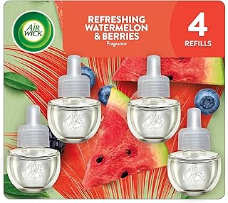 Air Wick Plug-In Scented Oil Refills, 4 Count, Fresh Watermelon & Berries, Air Freshener, Essential Oils