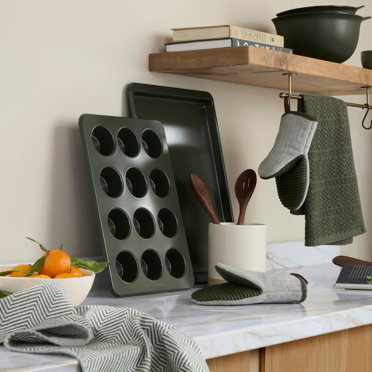 KitchenAid Evergreen Textured Towels, Oversized 18x28 Inch, Deep Forest Green 3-Pack