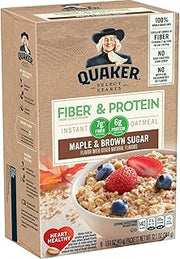 Quaker Instant Oatmeal Fiber&Protein (Previously Weight Control), Maple Brown Sugar, 8-Count Boxes (Pack of 4)