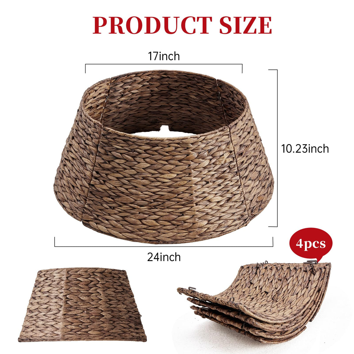 Sweetcrispy Tree Collar, 24 Inch Woven Hyacinth, Brown