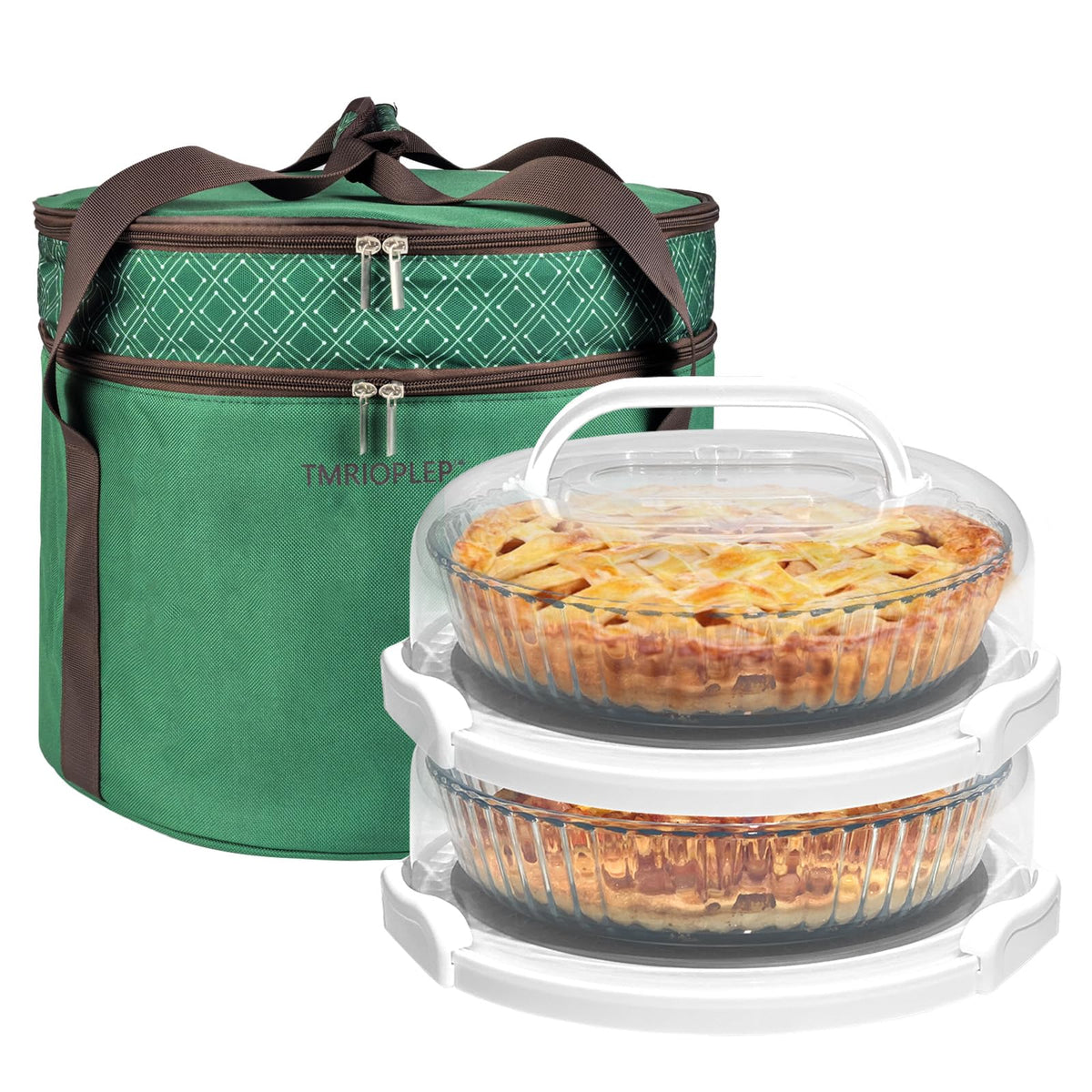 Tmrioplep Pie Carrier Set with Lids and Handles, 12 Inch, Green