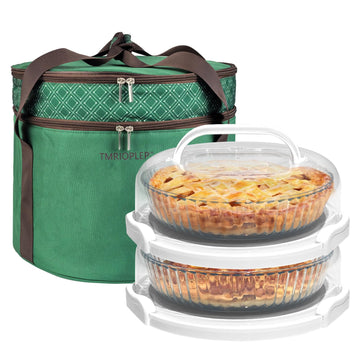 Tmrioplep Pie Carrier Set with Lids and Handles, 12 Inch, Green
