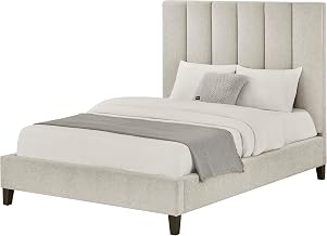 Talero Modern Upholstered Bed Frame with Vertical Tufted Channel Headboard, Low Profile Platform Bed with Slat Support, Upholstered Design for Master or Guest Bedrooms, Wheat Beige (California King)