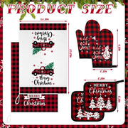 Bencailor Christmas Kitchen Linen Set, Red Truck Buffalo Plaid, 8 Pieces