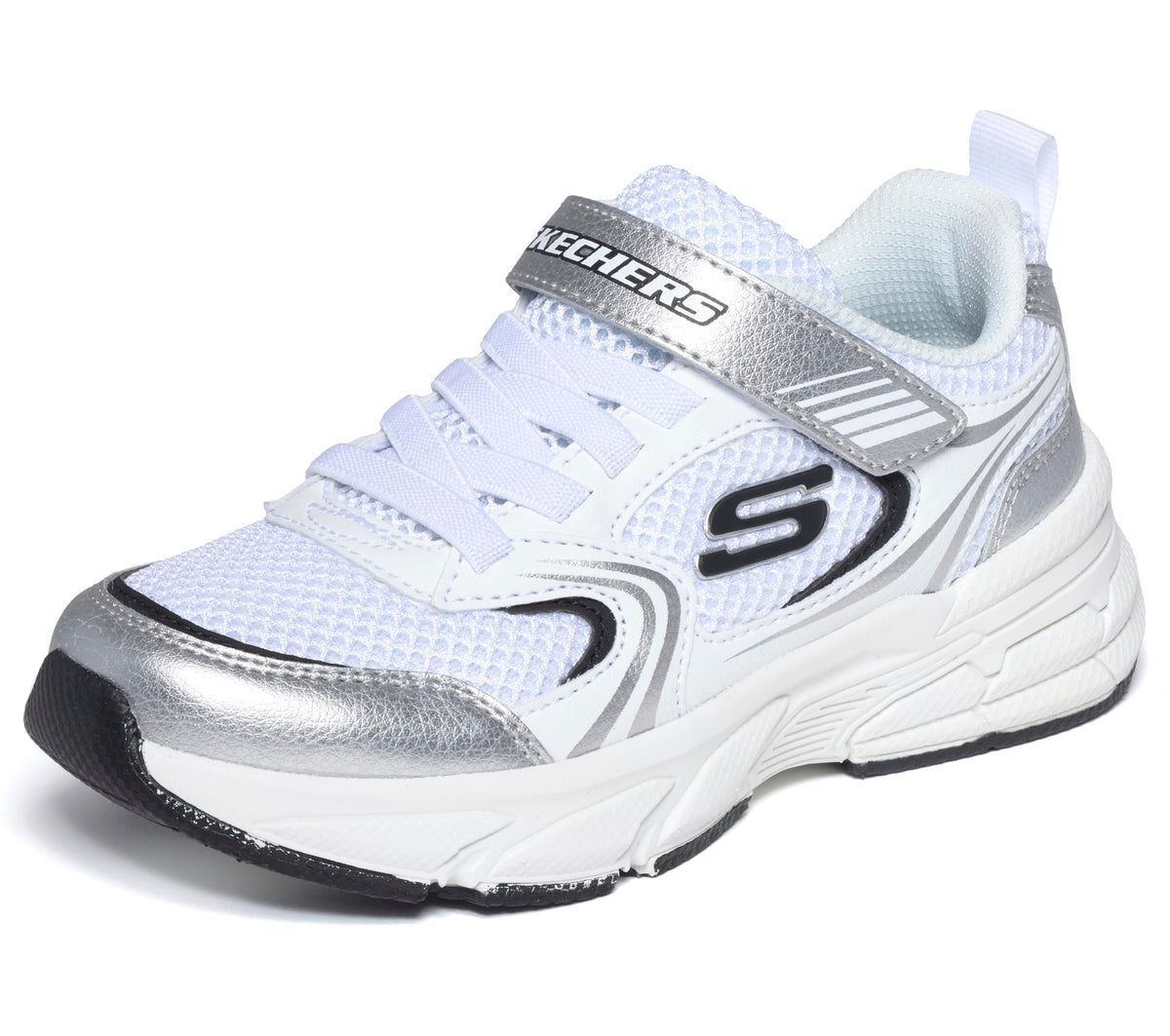 Retro-Graph Sneakers Girls by Skechers – Synthetic, White Pu Silver Mesh, Model 303692L WSL