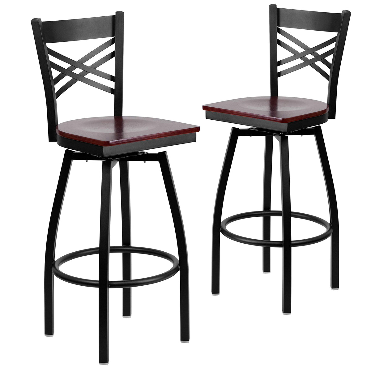 Flash Furniture Mahogany Wood Seat/Black Metal Frame / 2 Pack / traditional Barstools