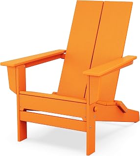Polywood Contemporary Modern Folding Adirondack Chair in Tangerine