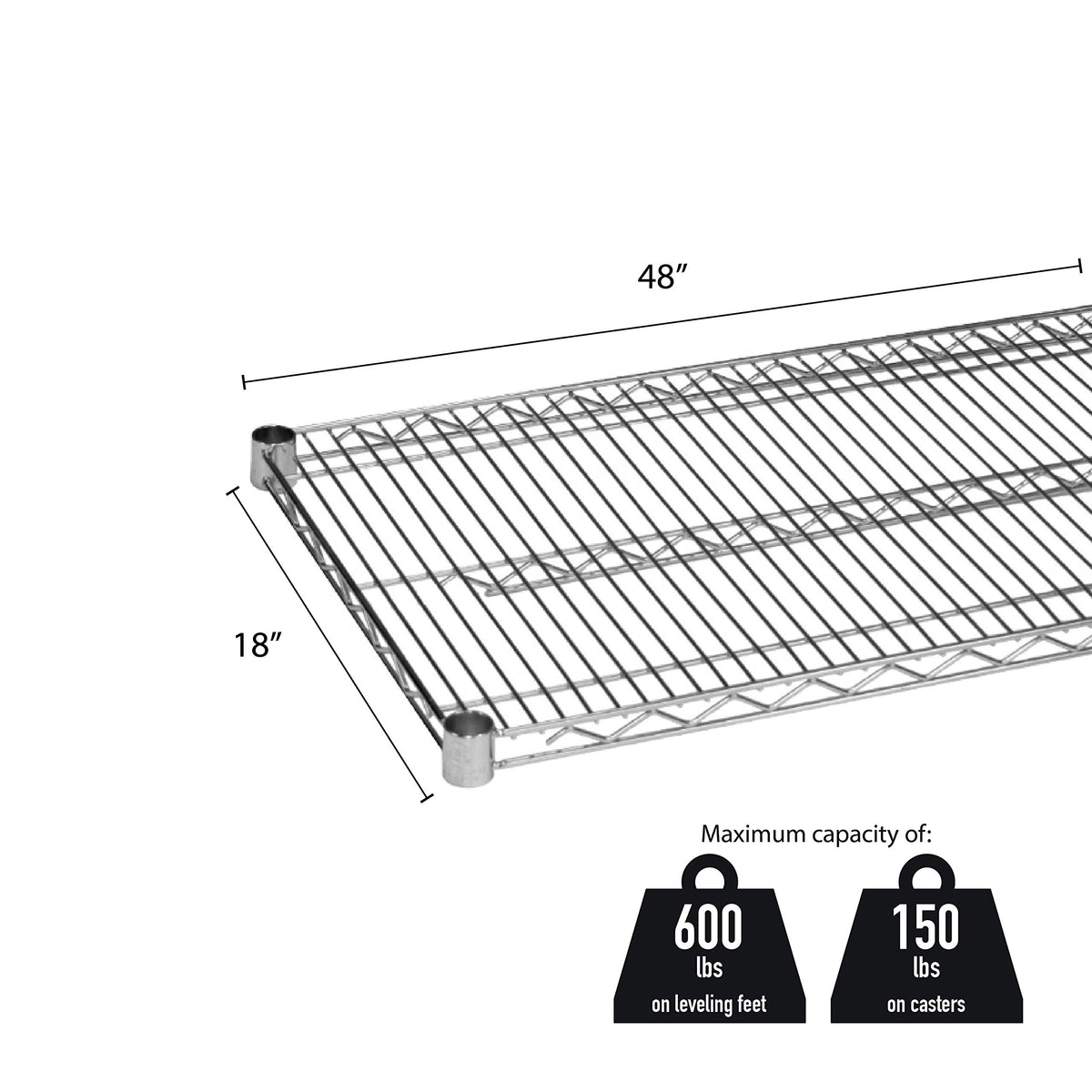 Chrome plated wire shelves 18" x 48" with 4 set plastic chip by Thunder Group – CHROME PLATED WIRE, Silver, Model CMSV1848