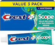 Crest Scope Whitening Toothpaste - Pack of 3, 5.4 Oz Tubes - Anticavity Fluoride Toothpaste, Fresh Breath, Kills Germs - Tartar Protection, Enamel Protection - Minty Fresh Flavor