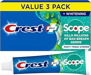 Crest Scope Whitening Toothpaste - Pack of 3, 5.4 Oz Tubes - Anticavity Fluoride Toothpaste, Fresh Breath, Kills Germs - Tartar Protection, Enamel Protection - Minty Fresh Flavor