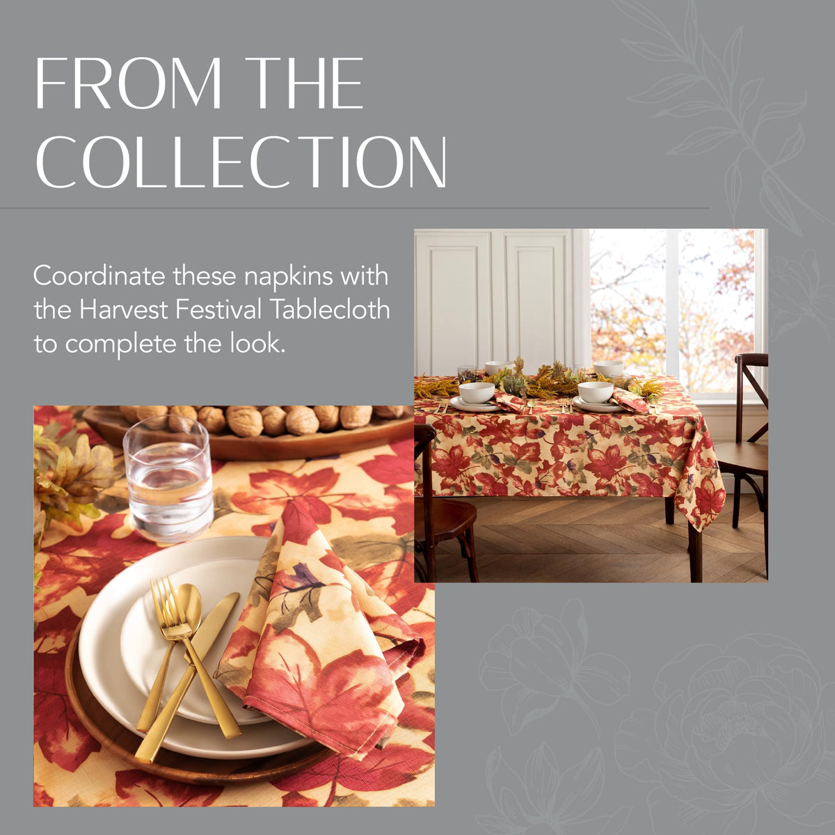 Elrene Harvest Festival Cloth Napkins, 17 x 17 Inches, Set of 8