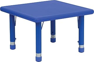 Flash Furniture 24 in Plastic Adjustable Square Activity Table, Blue | Height Adjustable Table, Plastic, Durable Construction, Commercial Use